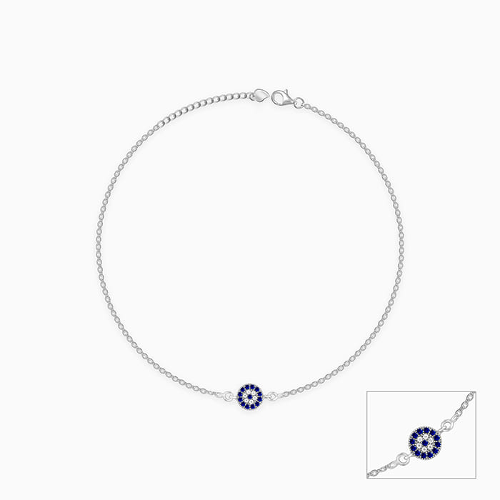 Silver Blue Evil Eye Anklet