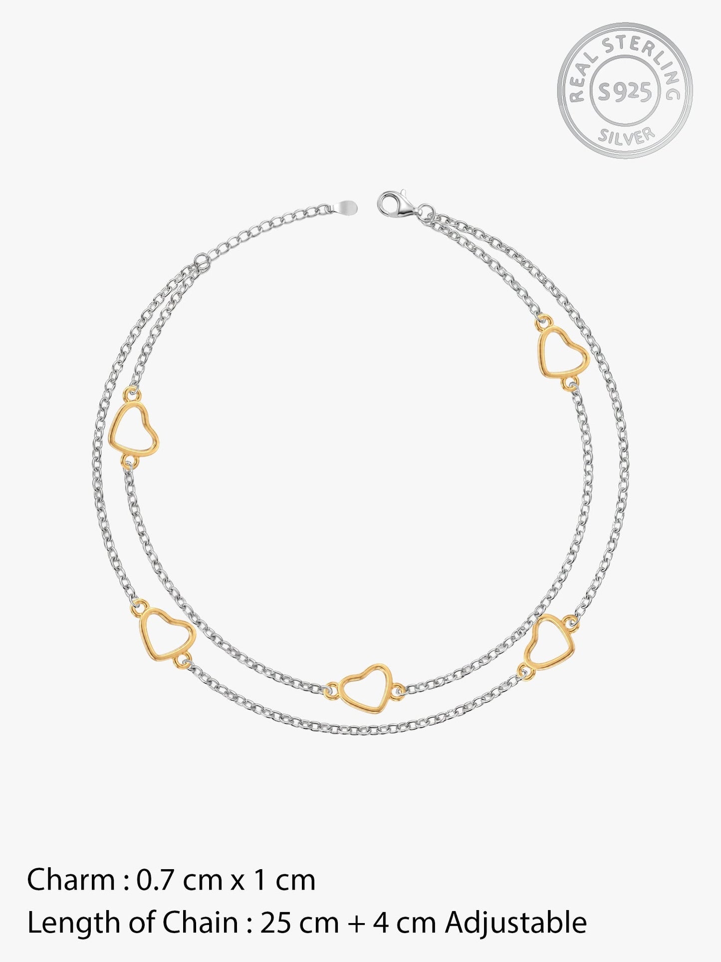 Dual Tone United Hearts Layered Anklet