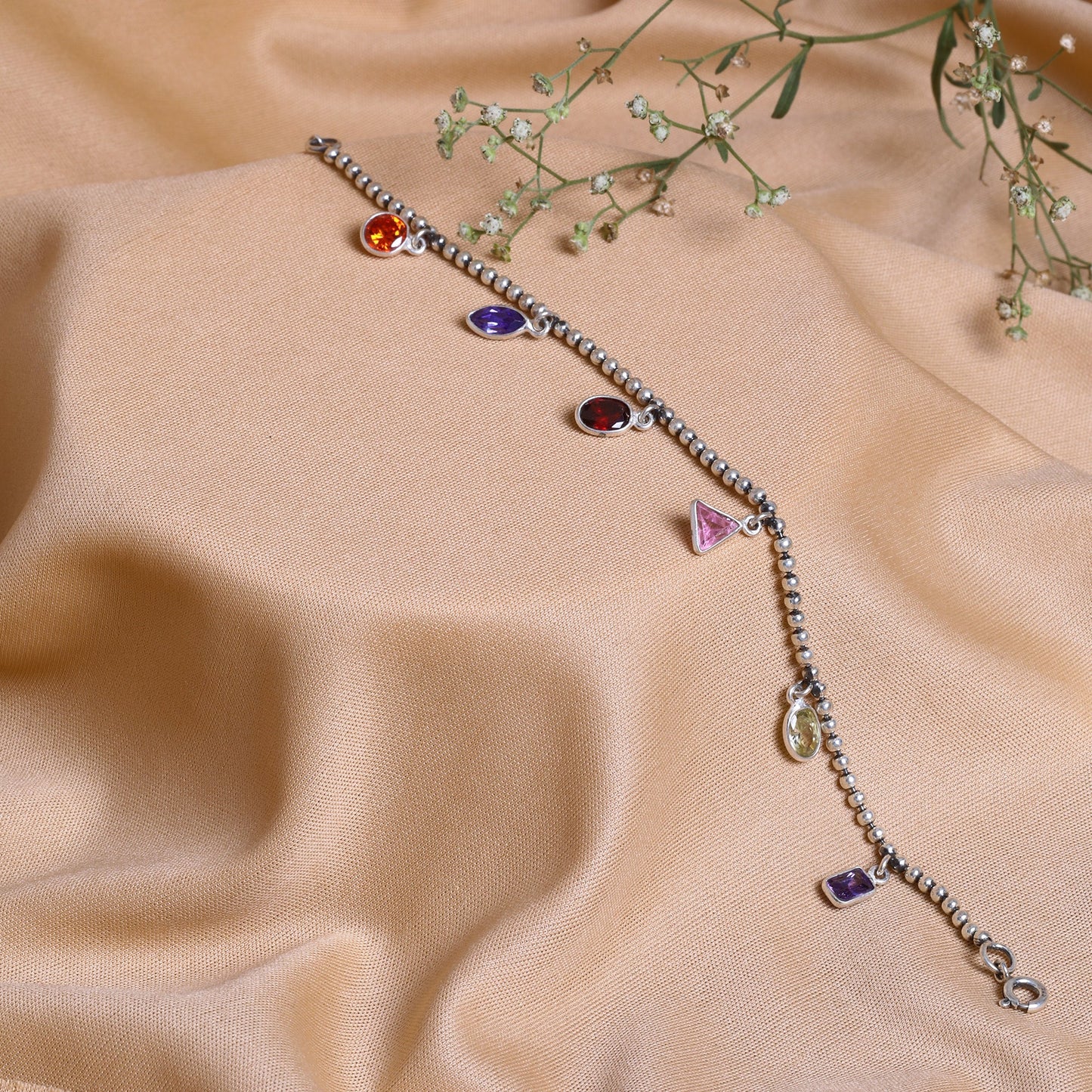 Oxidised Multi Tone Charm Bracelet