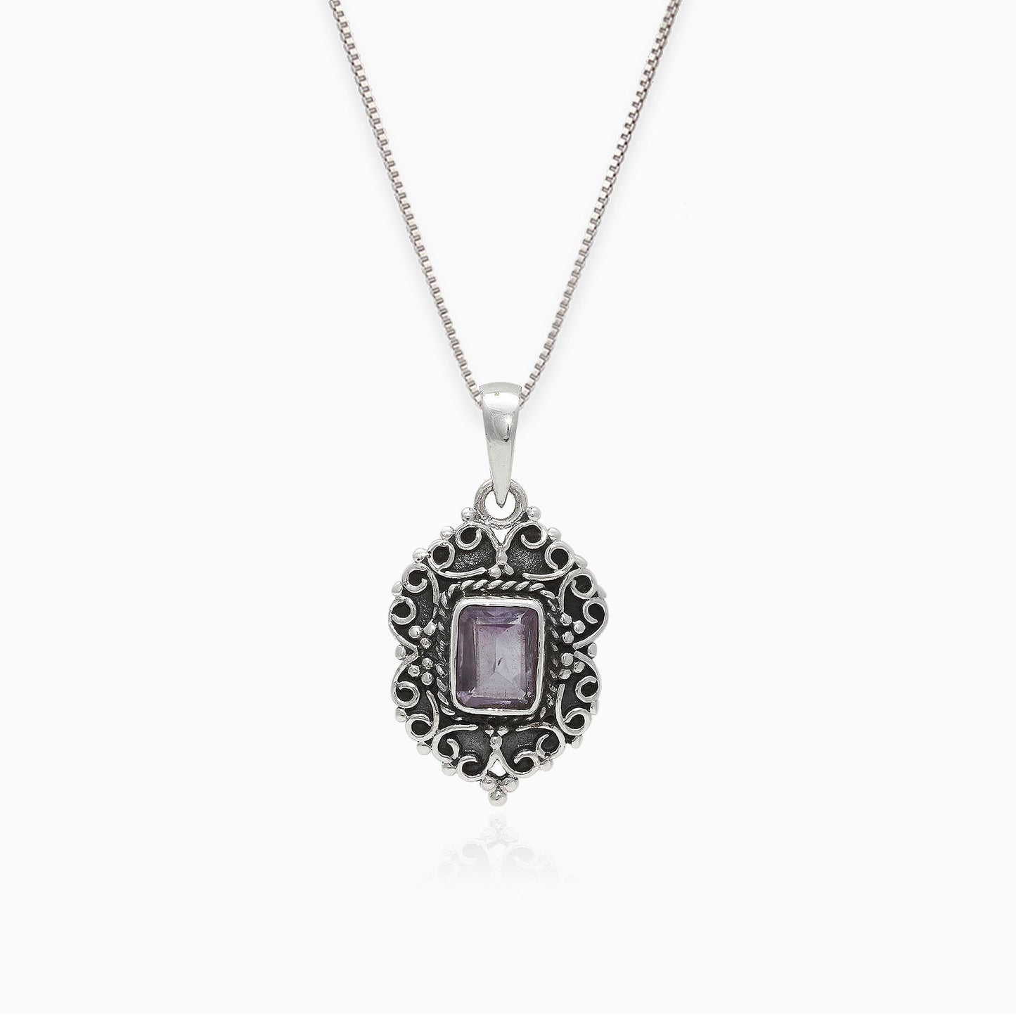 Oxidised Purple Elegance Pendant with Box Chain