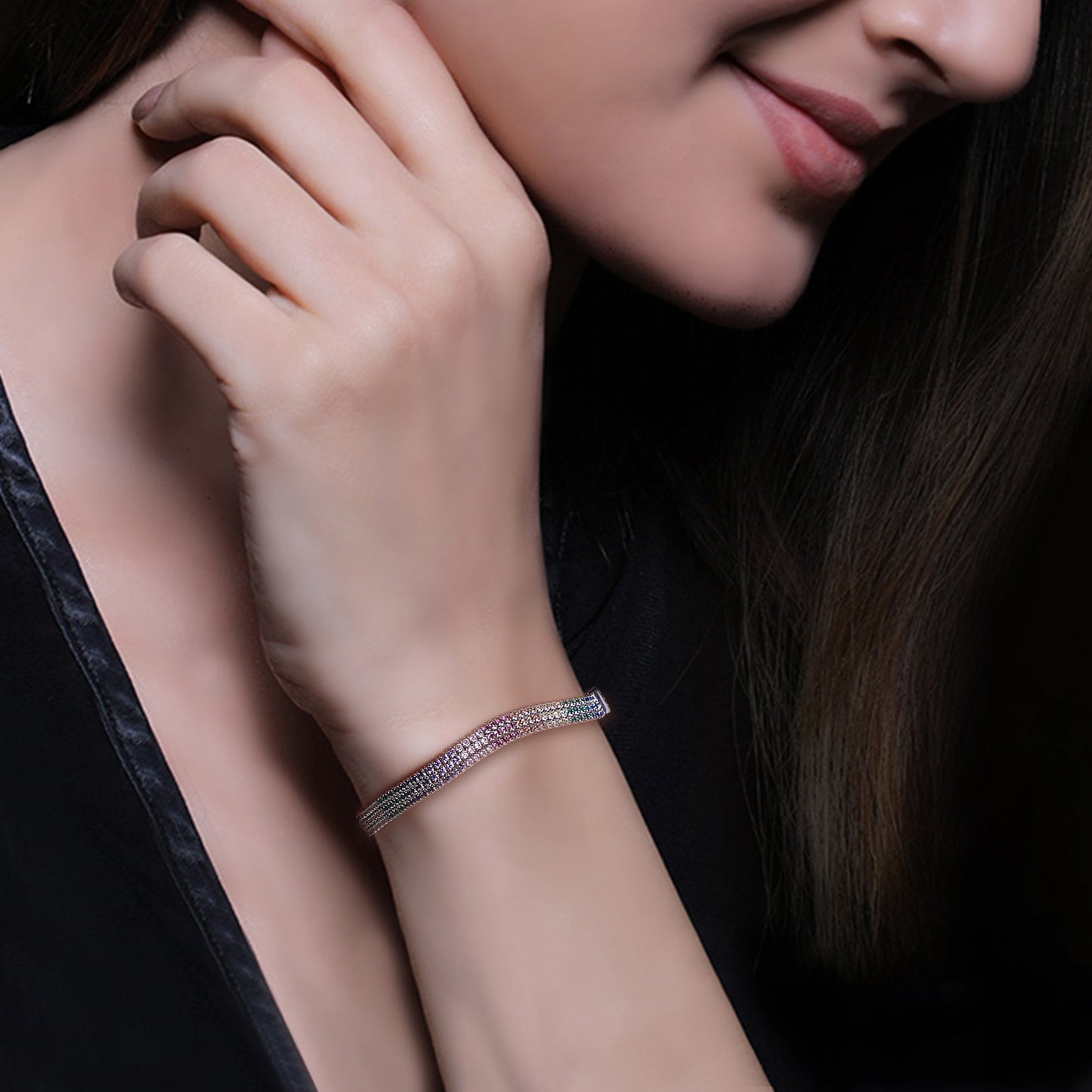 Silver Triple Layer Rainbow Bracelet