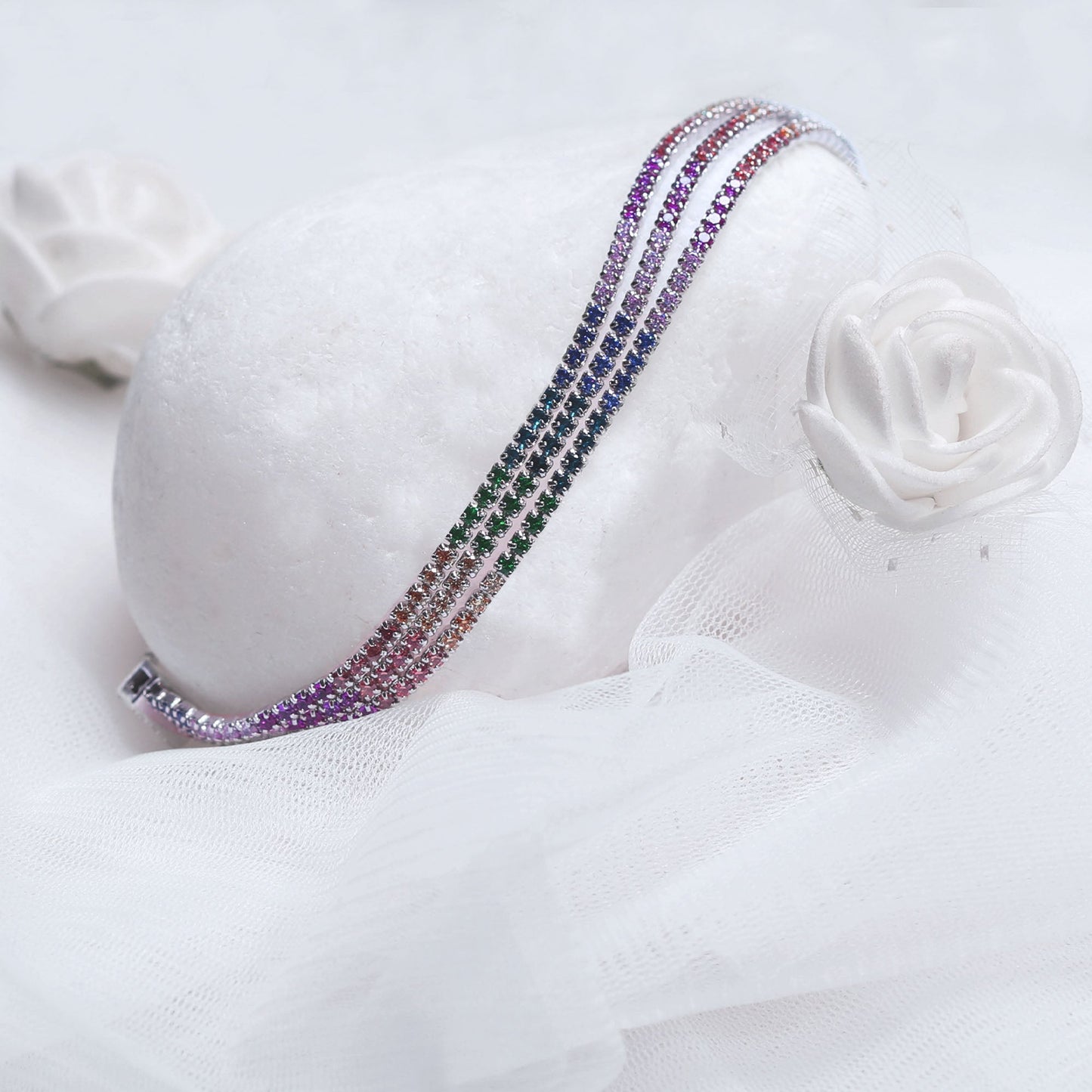 Silver Triple Layer Rainbow Bracelet