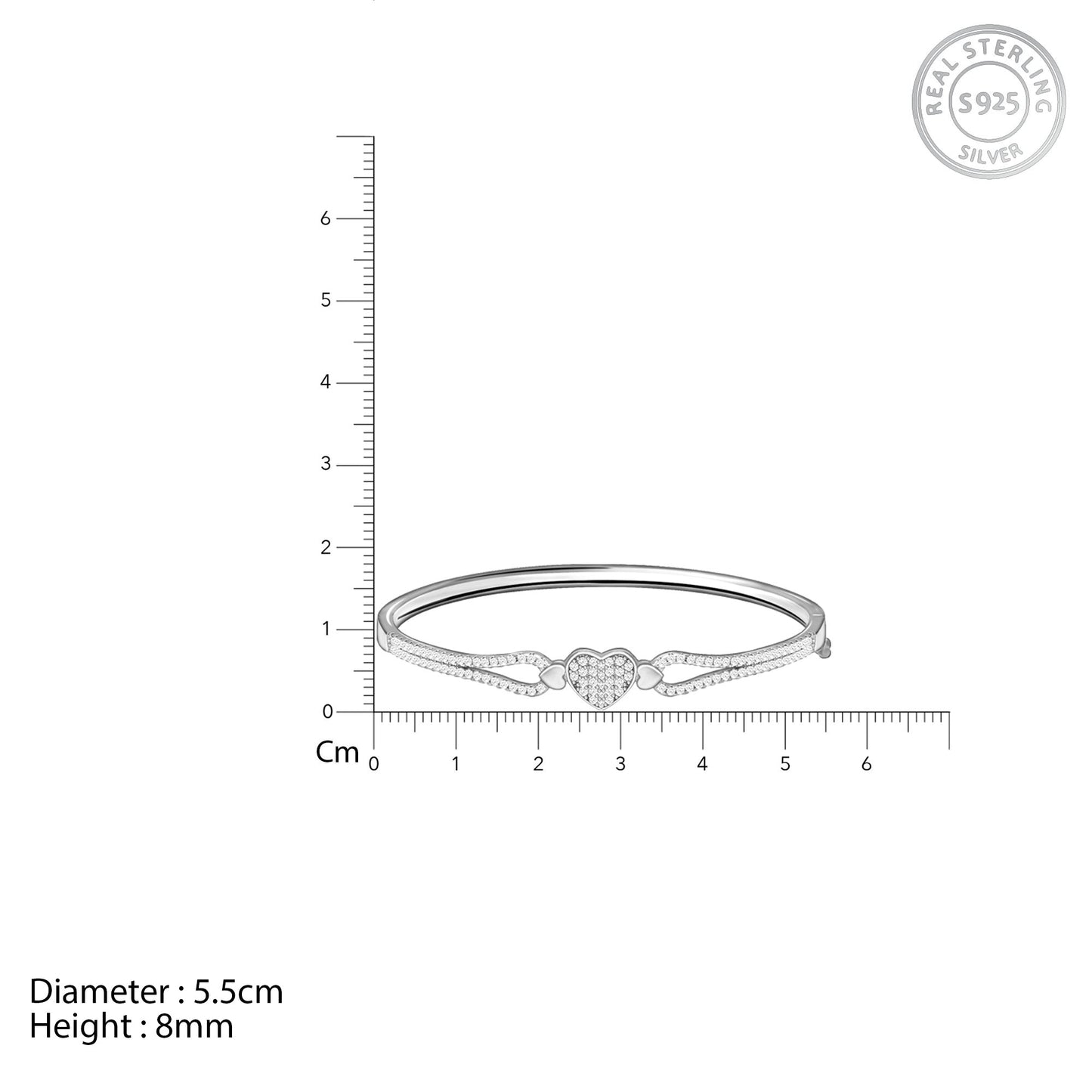 Silver Zircon Studded Heart Bracelet