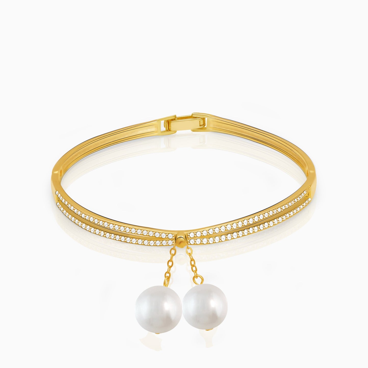 Golden Dangling Pearl Bangle Bracelet