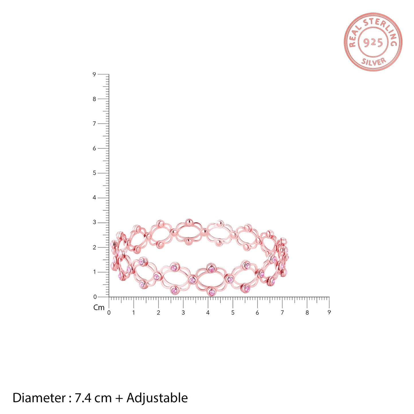 Rose Gold Supple Bracelet with Royal Pink Stones