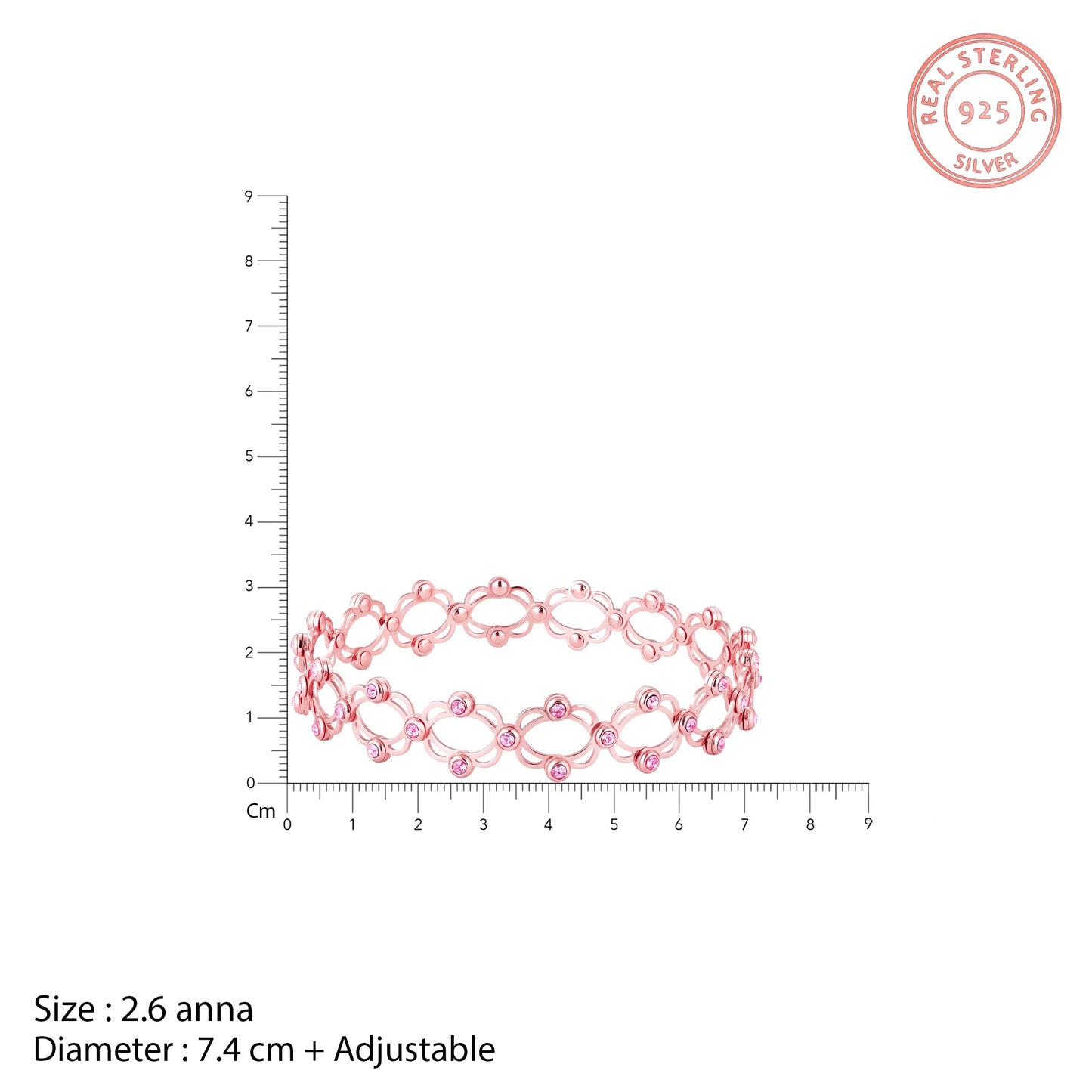 Rose Gold Supple Bracelet with Royal Pink Stones