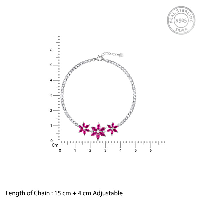 Silver Pink Floral Tennis Bracelet
