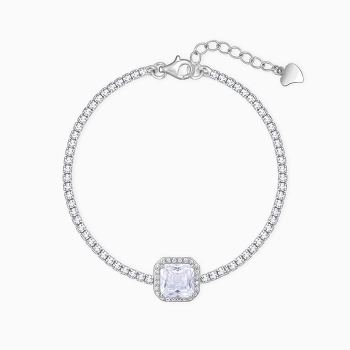 Silver Square of White Tennis Bracelet
