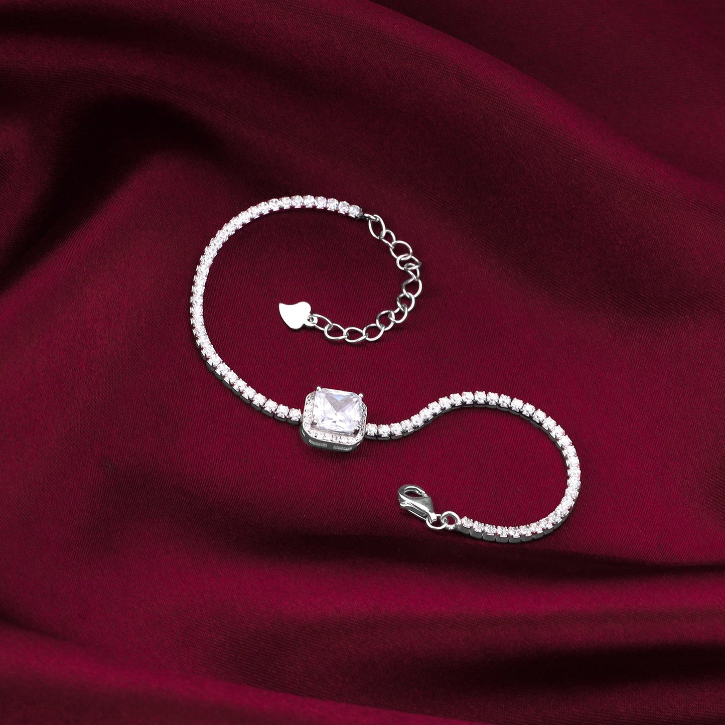 Silver Square of White Tennis Bracelet