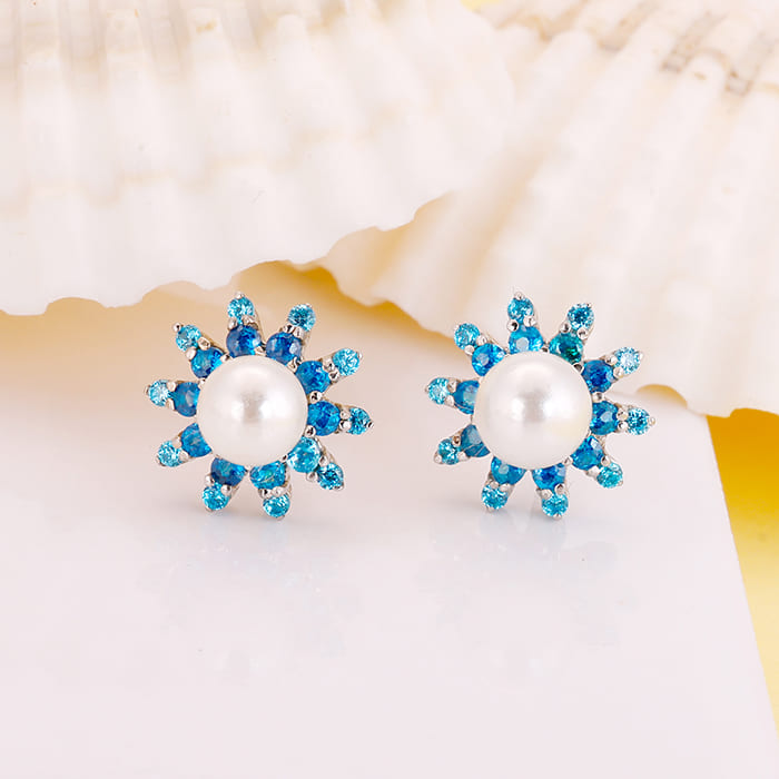 Silver Precious Pearls Stud Earrings