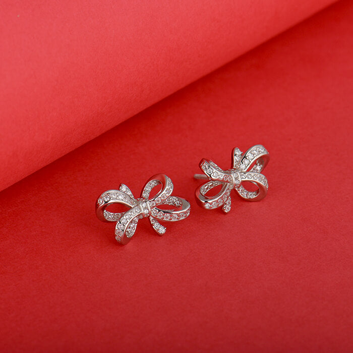 Silver Zircon Floral Knot Earrings