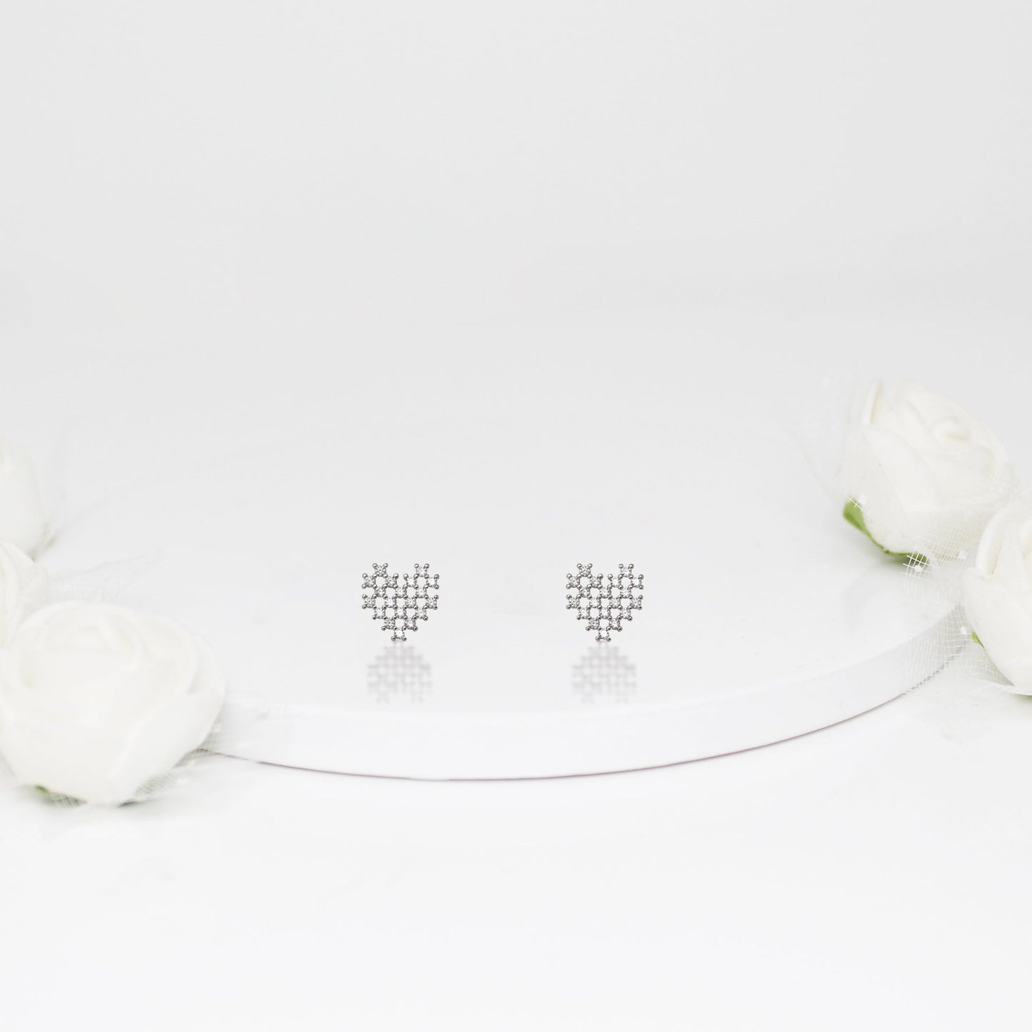 Silver Zircon Mini Heart Studs