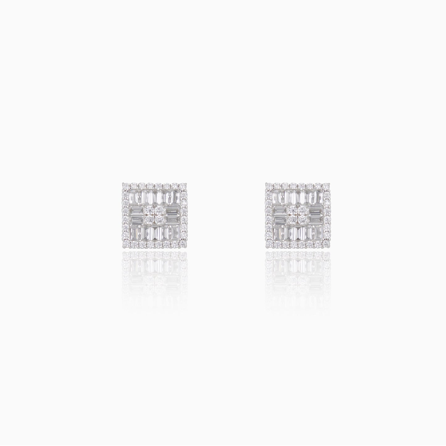 Silver Zircon Symmetry Square Studs
