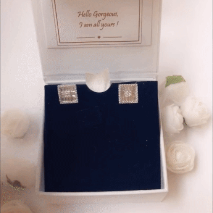 Silver Zircon Symmetry Square Studs