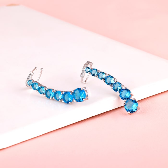 Silver Aqua Love Ear Cuffs
