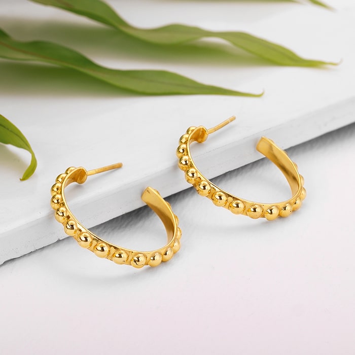 Golden Beaded Hoop Earrings
