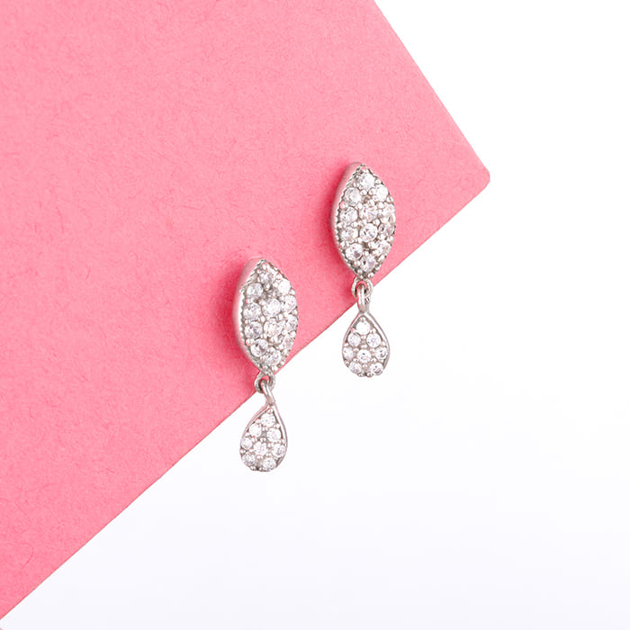 Silver Zircon Tear Drop Earrings
