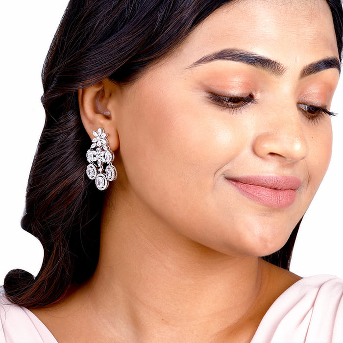 Silver Gleaming Bridal Drop Earrings