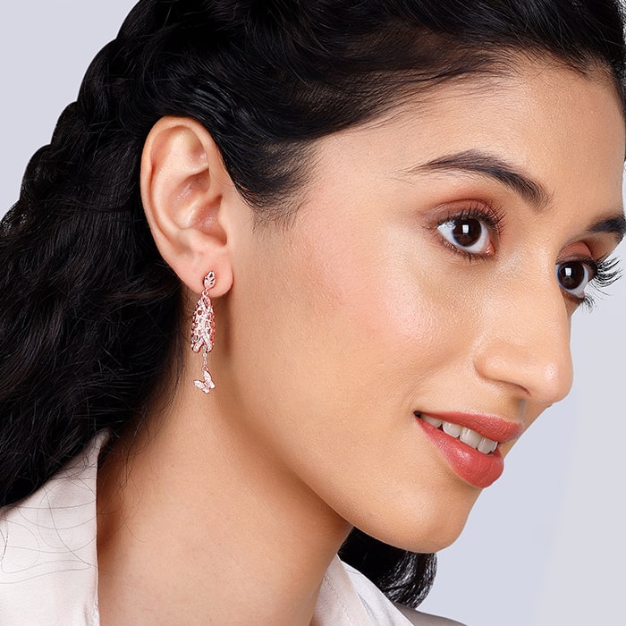 Rose Gold Lively Butterfly Earrings