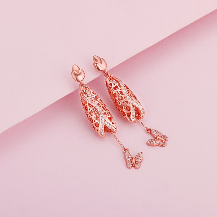Rose Gold Lively Butterfly Earrings