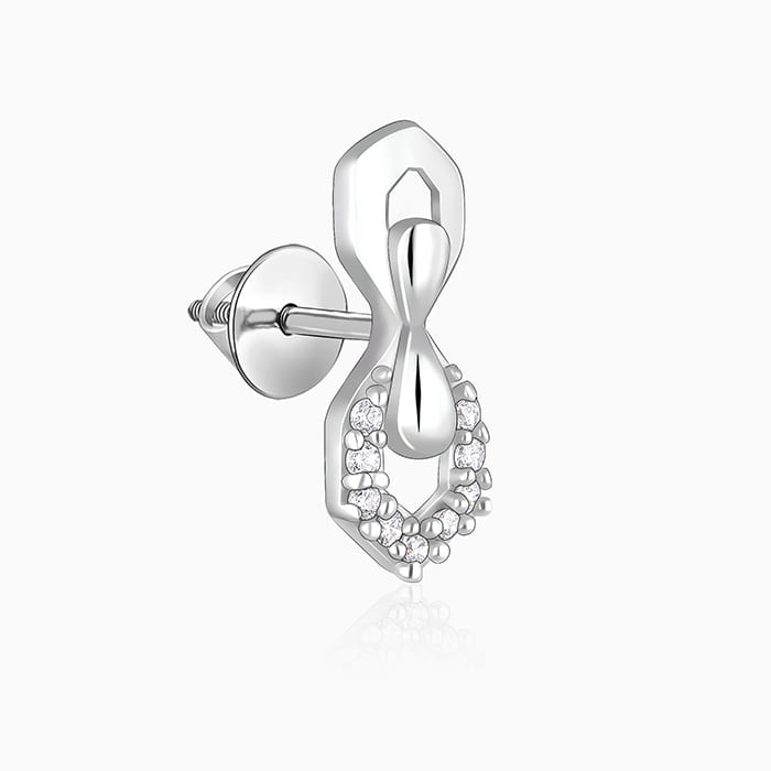 Silver Glittering Hexagon Earrings