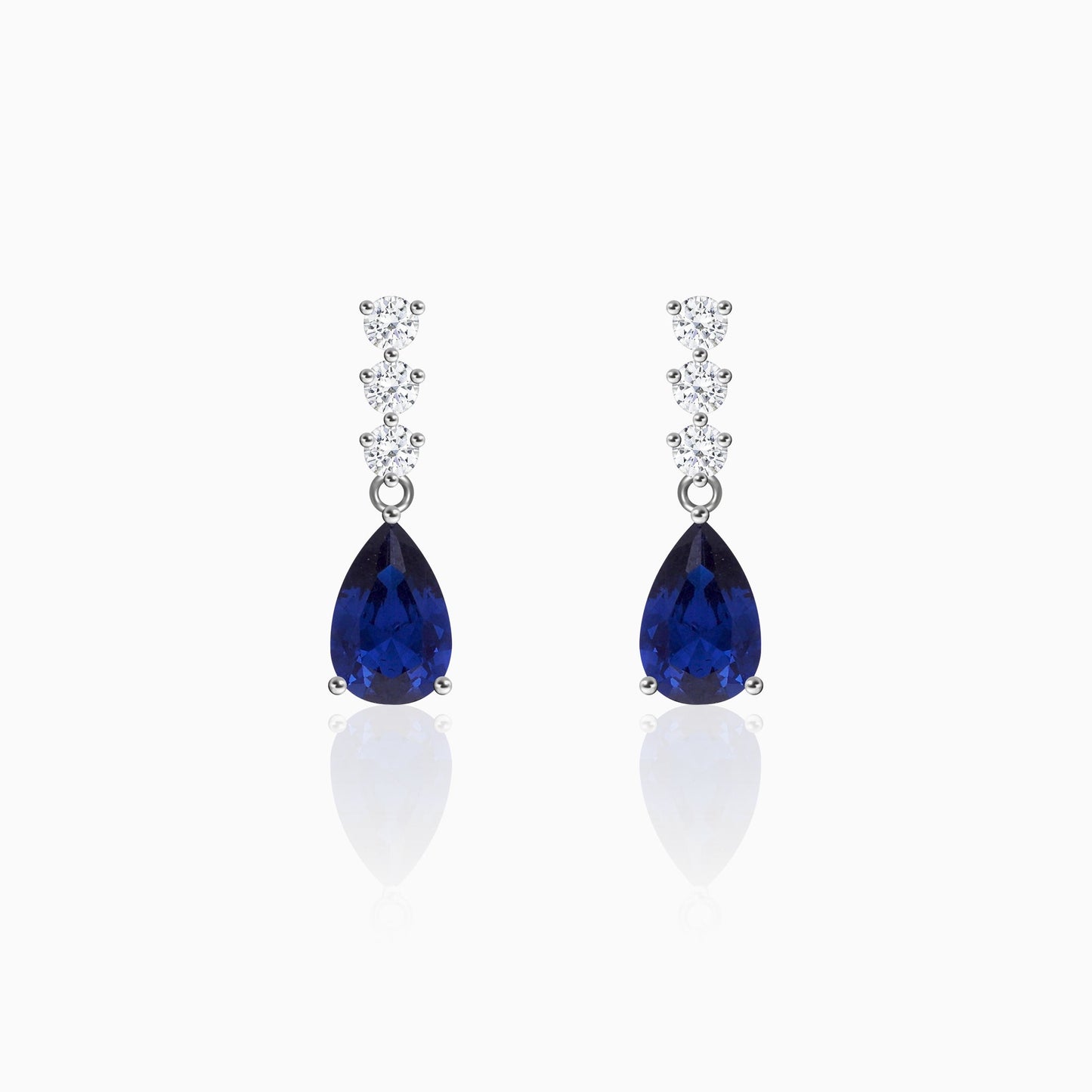 Silver Sapphire Blue Drop Earrings