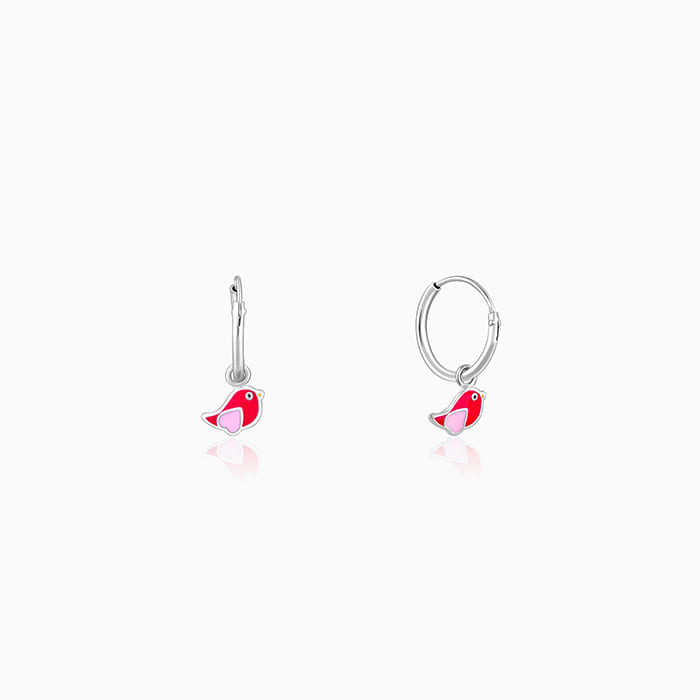 Silver Rosy Bird Kids Hoop Earrings (4-12 yrs)