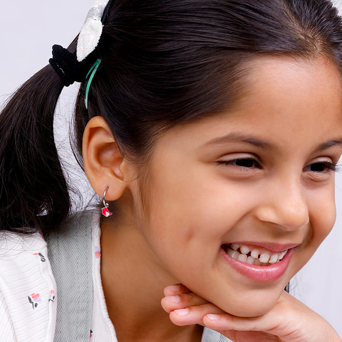 Silver Rosy Bird Kids Hoop Earrings (4-12 yrs)