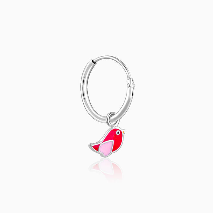 Silver Rosy Bird Kids Hoop Earrings (4-12 yrs)