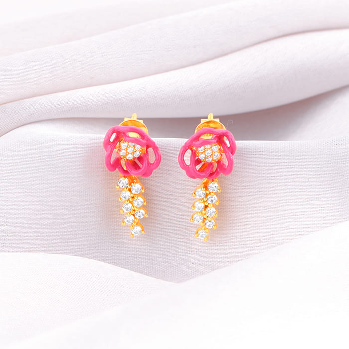 Golden Pink Brahma Kamal Earrings