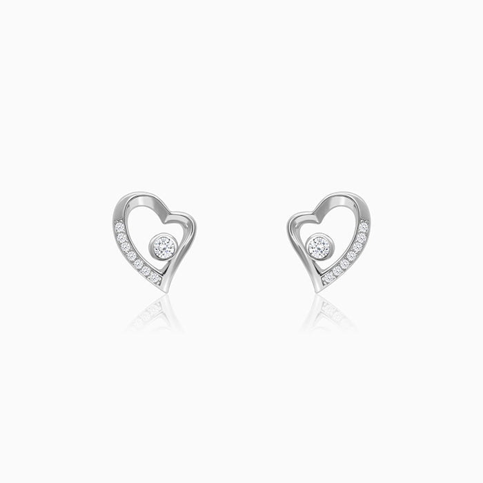 Silver Cupid Heart Stud Earrings