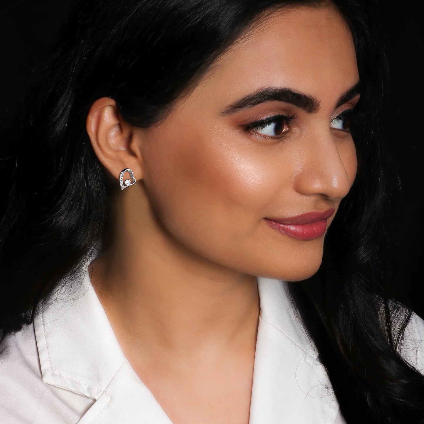 Silver Cupid Heart Stud Earrings