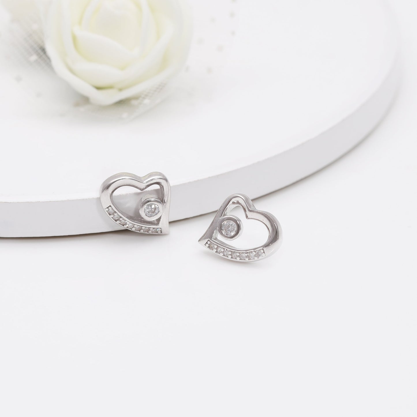 Silver Cupid Heart Stud Earrings