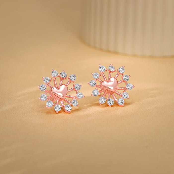 Rose Gold Floral Grace Heart Studs