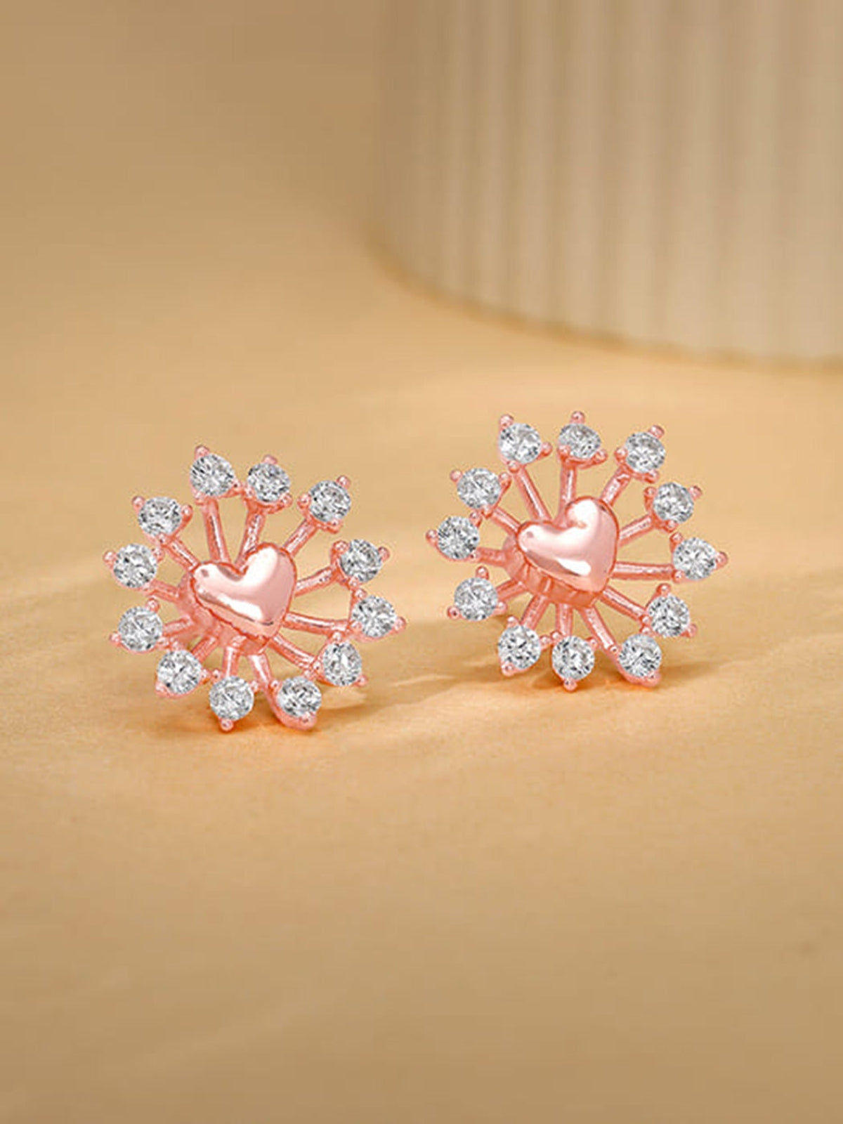 Rose Gold Floral Grace Heart Studs