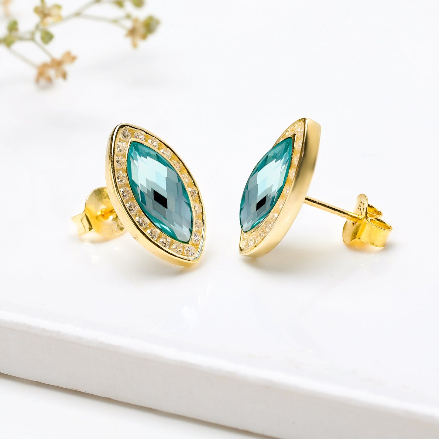 Golden Sea Green Marquise Earrings