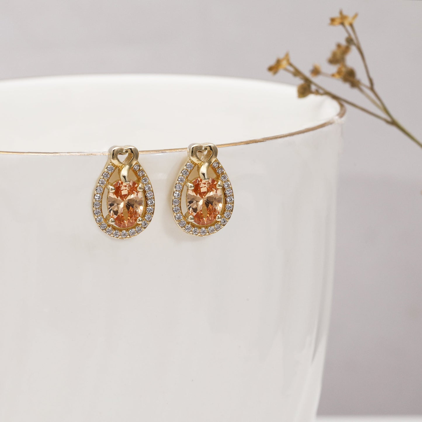 Golden Peach Tear Drop Earrings