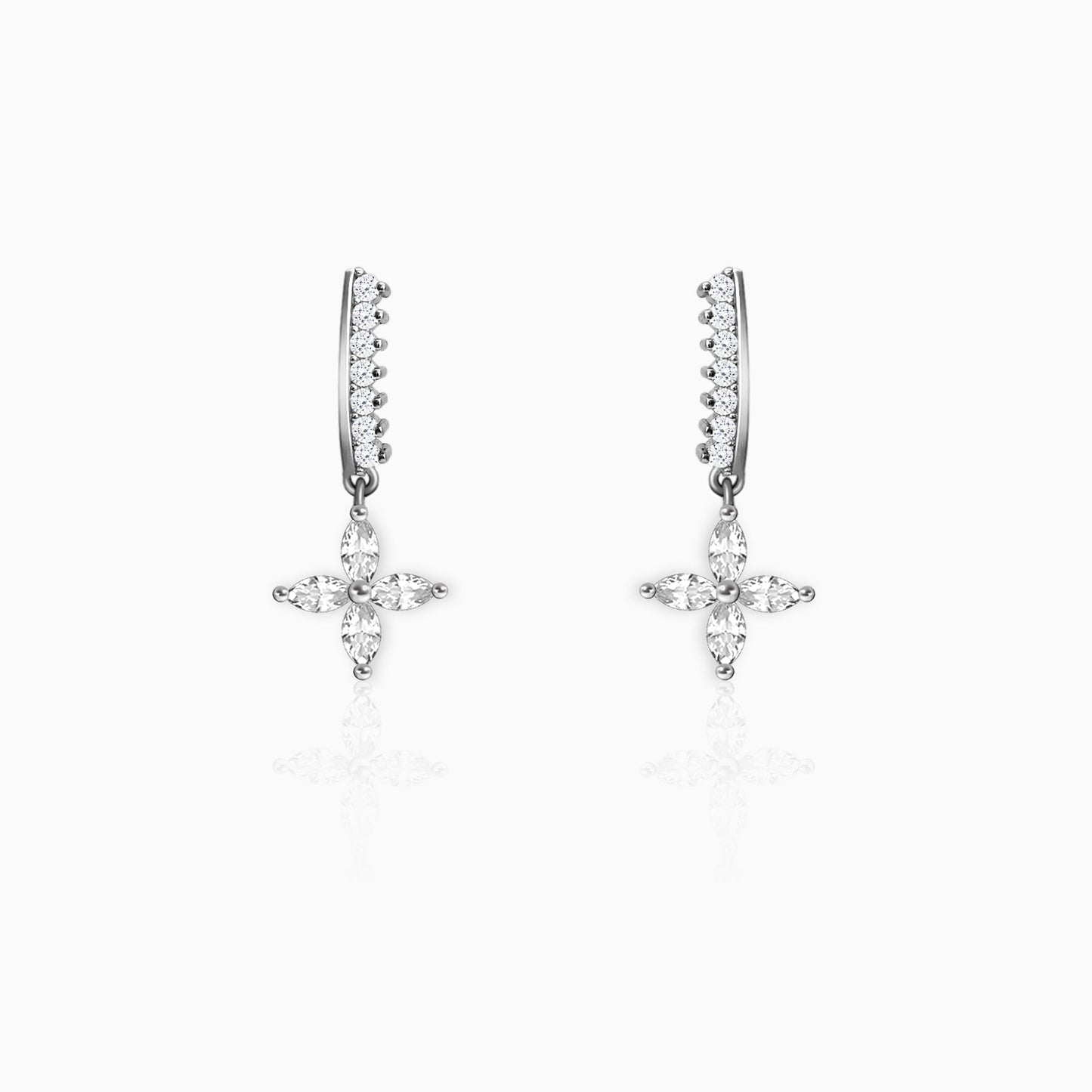 Silver Zircon Floret Drop Earrings