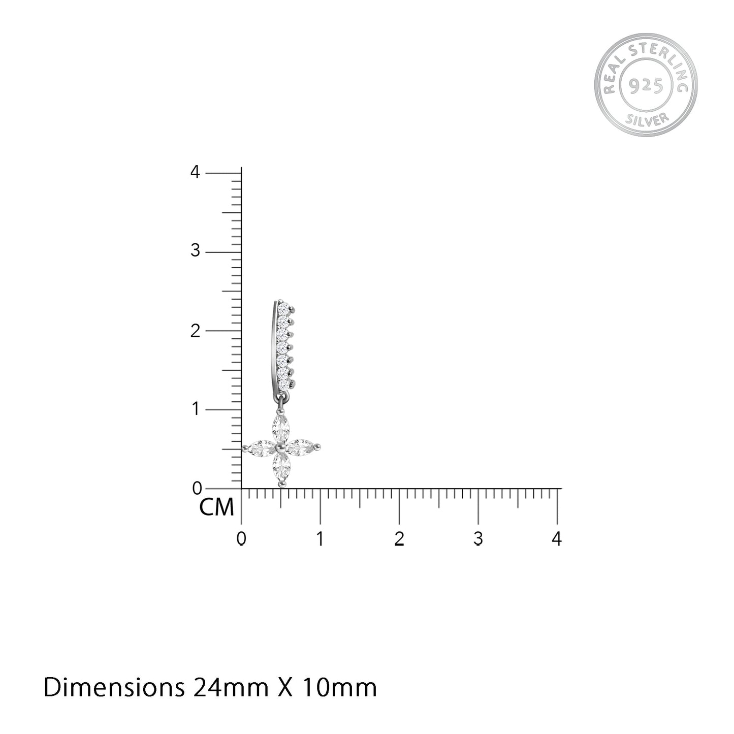 Silver Zircon Floret Drop Earrings