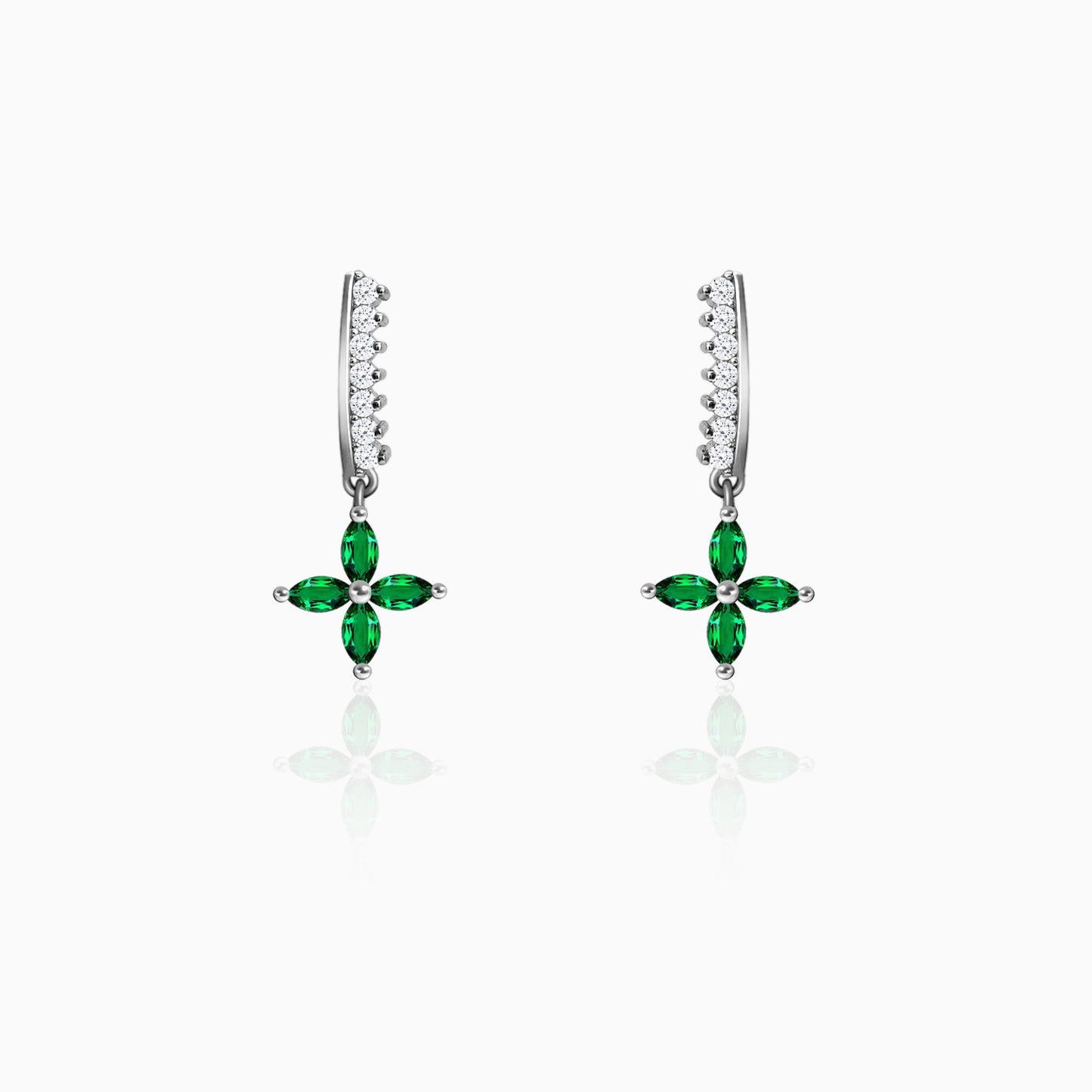 Silver Emerald Green Flower Earrings