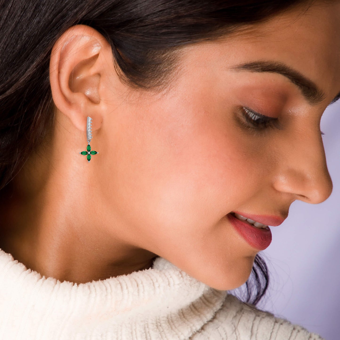 Silver Emerald Green Flower Earrings