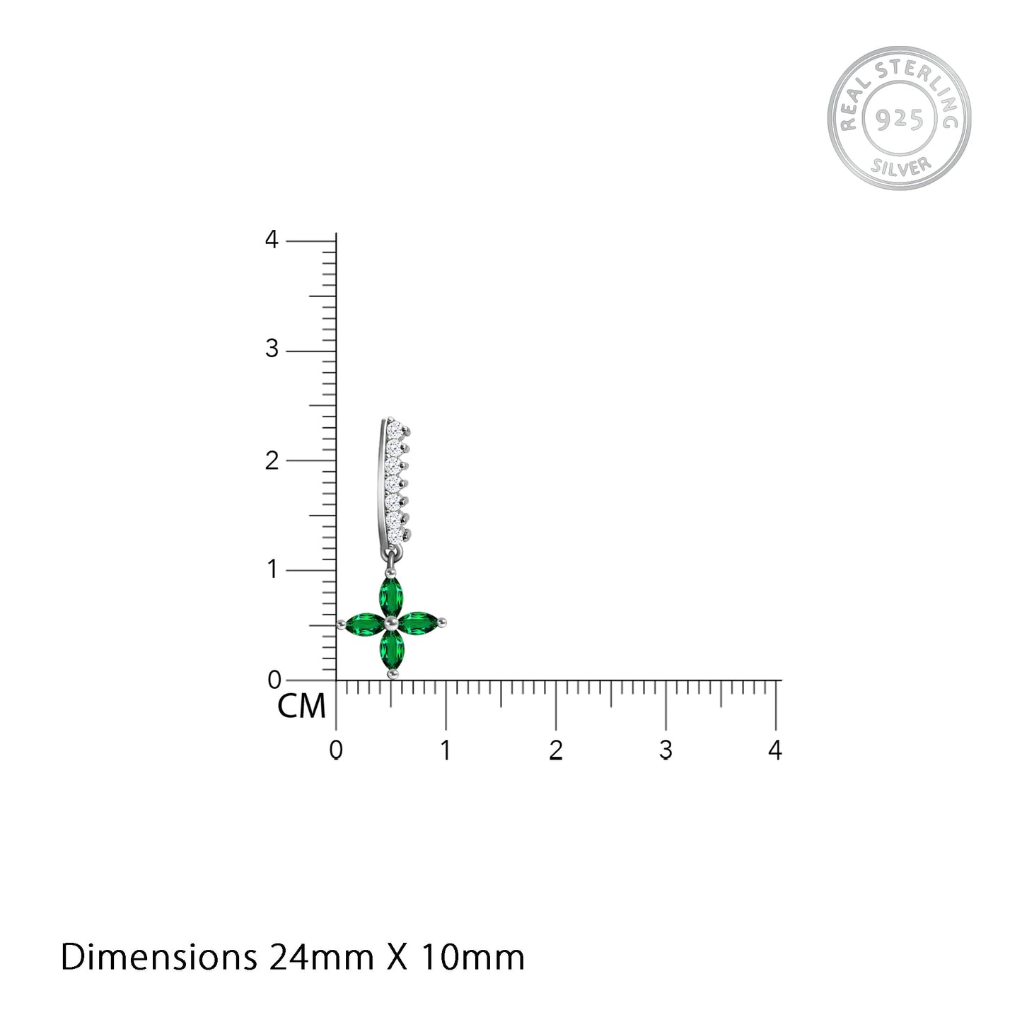 Silver Emerald Green Flower Earrings