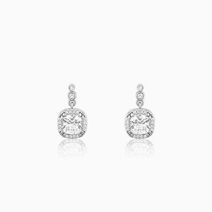 Silver Zircon Halo Earrings