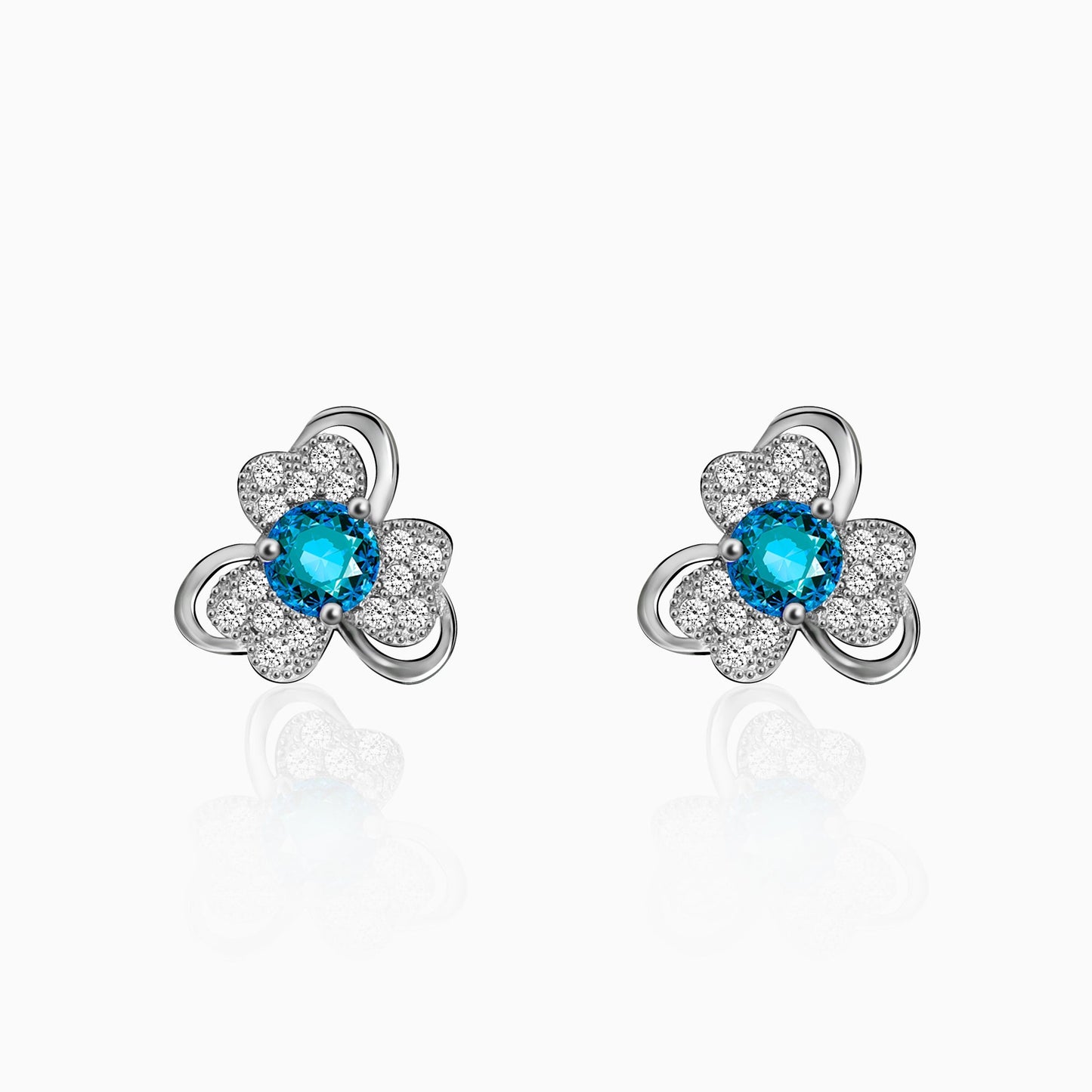 Silver Aqua Blue Flower Earrings