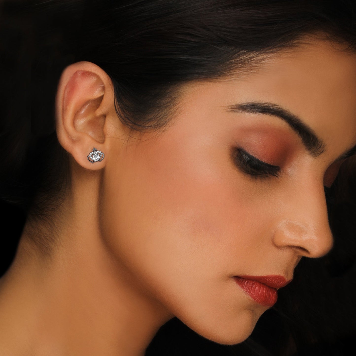 Silver Zircon Crown Heart Earrings