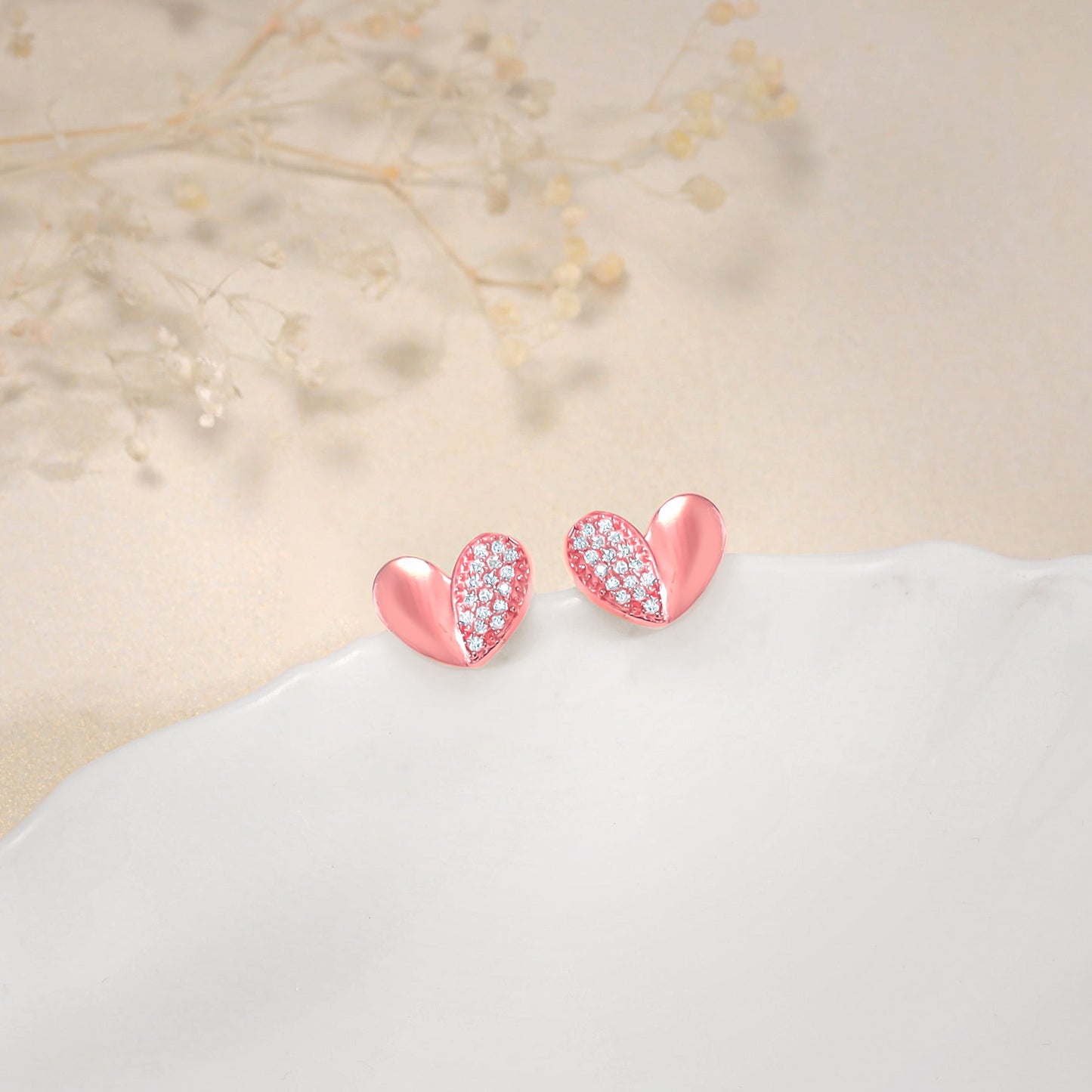 Rose Gold Made for Each Other Stud Earrings