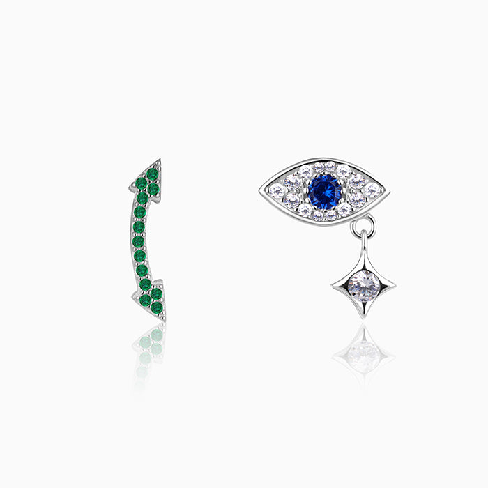 Silver Arrow and Evil Eye Mismatched Earrings