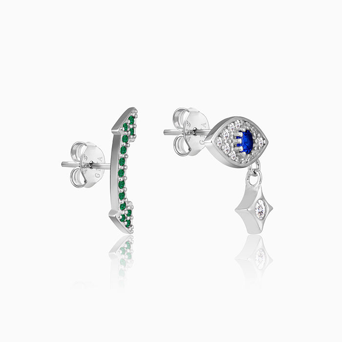 Silver Arrow and Evil Eye Mismatched Earrings