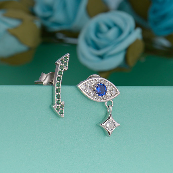 Silver Arrow and Evil Eye Mismatched Earrings