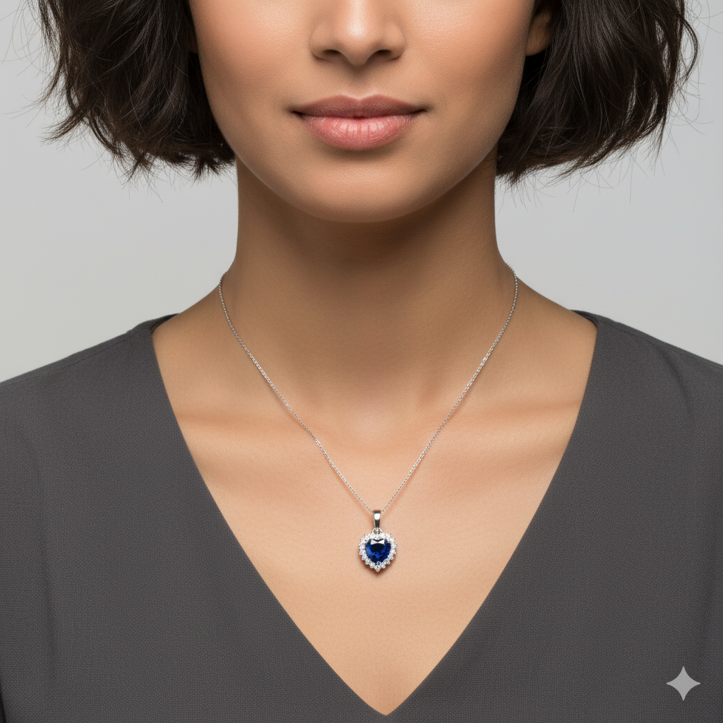 Silver Heart Of The Ocean Pendant With Link Chain